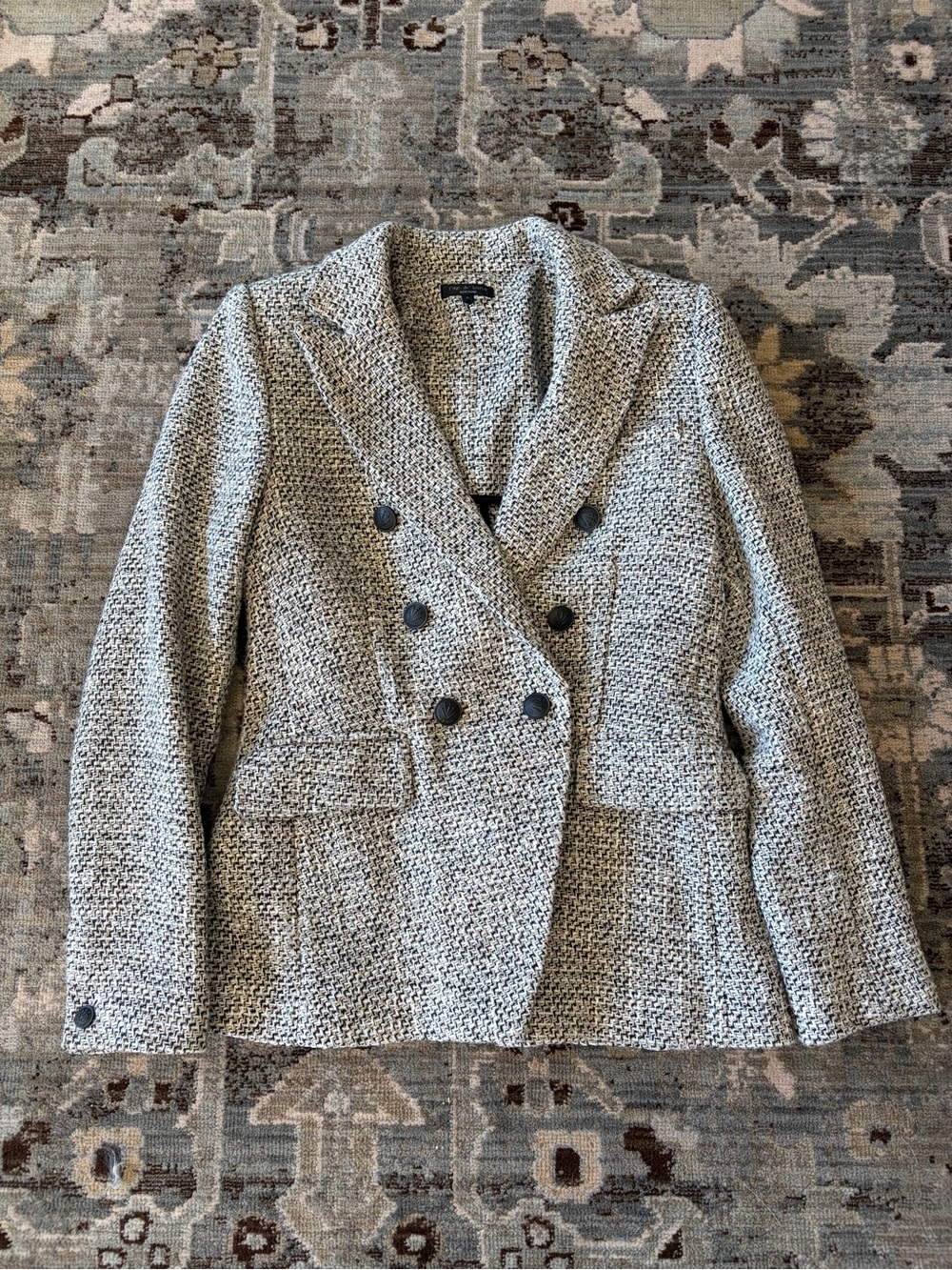 rag & bone Double-Breasted Textured Knit Blazer in Heather Gray